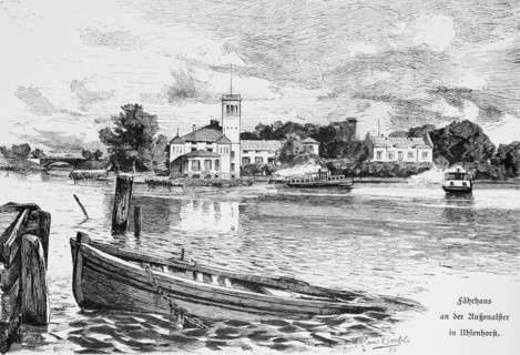 Excursion boats on the Aussenalster in Uhlenhorst, pleasure, leisure, jetty, rowing boat, building,