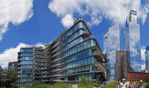 Residential building 520 West 28th Street by architect Zaha Hadid, at the High Line Park, Hudson
