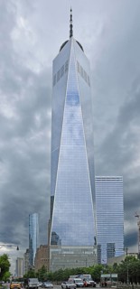 Skyscraper One World Trade Center or Freedom Tower under a grey sky, Ground Zero, Lower Manhattan,