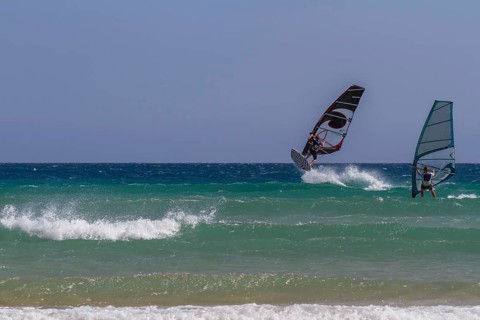 Surfer at Playa de Sotavento, Costa Calma, Fuerteventura, Canary Island, Spain, Europe