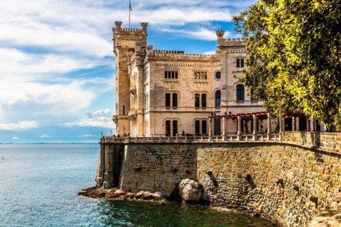 Miramare Castle in white limestone with a marvellous view of the Gulf of Trieste, 1870, residence