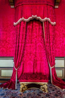 Throne armchair, neo-renaissance, neo-baroque style interior, Miramare Castle with marvellous view