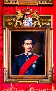 Painting shows Ludwig II, King of Bavaria, interior in neo-renaissance, neo-baroque style, Miramare