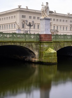 Long exposure, Unter den Linden Palace Bridge with a view of the German Historical Museum, Berlin,