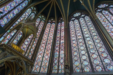 Interior view, Upper Chapel, Sainte-Chapelle, Ile de la Cite, Paris, France, Europe