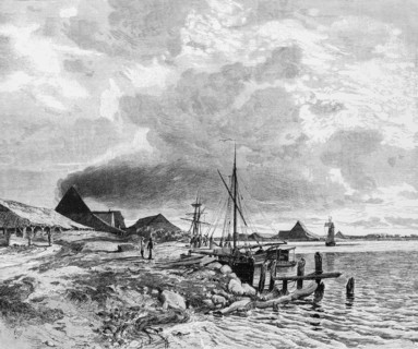 Egernsund on the Flenburg Fjord, brickyard, production of clay bricks, smoke, economy, small