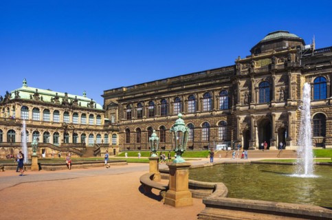 Picturesque scenery in the inner courtyard of the Dresden Zwinger, a jewel of Saxon Baroque,