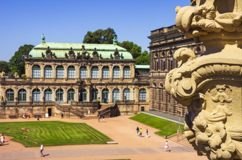 Picturesque scenery in the inner courtyard of the Dresden Zwinger, a jewel of Saxon Baroque,