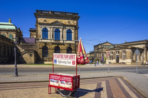 Ticket sales stand and stop for city tours on Sophienstrasse in front of the Dresden Zwinger, Inner