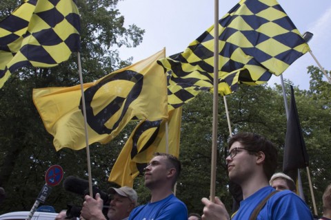 Demonstration of the Identitarian Movement on 17 June 2017 in Berlin. among the demonstrators.