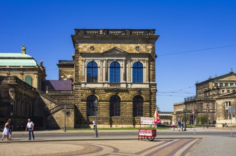 Ticket sales stand and stop for city tours on Sophienstrasse in front of the Dresden Zwinger, Inner