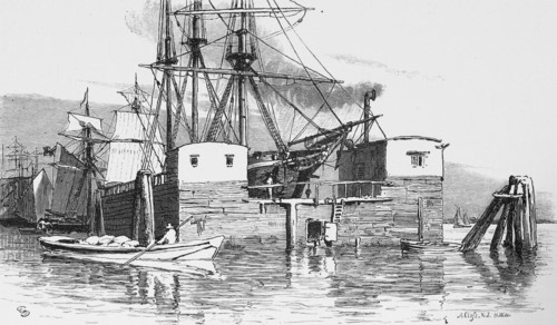 Floating dock in Hamburg harbour, dry dock, shipbuilding, repair, tall ship, rowing boat, dolphins,