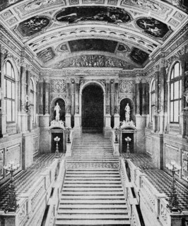 Vienna, staircase of the new Burgtheater, interior, statues, ceiling painting, ornamentation,