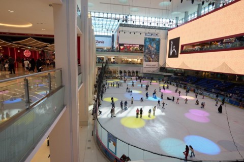 Ice skating rink in the Dubai Mall shopping centre. The largest mall in the world offers countless