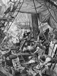Klaus or Claas Stoertebeker's capture at Heligoland, North Sea, battle scene, ship, deck, dead,