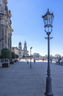 Street scene on Bruehl's Terrace with a view of the Hofkirche, Inner Old Town, Dresden, Saxony,