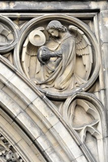 St Peter's Church, parish church, start of construction 1310, Moenckebergstrasse, angel sculpture