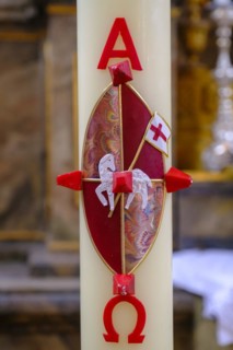 Easter candle, Easter lamb, St Kilian's parish church, Easter, Bad Heilbrunn, Upper Bavaria,
