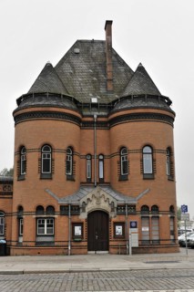 Davidwache police station, Reeperbahn, St. Pauli, A historic brick building with a pointed roof and