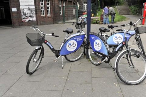 Row of rental bicycles of a municipal bicycle rental system on a street, Hamburg, Hanseatic City of