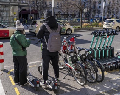 Electric scooter at the Brandenburg Gate, Berlin, Germany, Europe