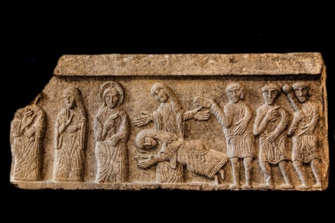 Pre-Romanesque choir screen, The Meeting of Christ with Martha and Mary, workshop from Aquileia,