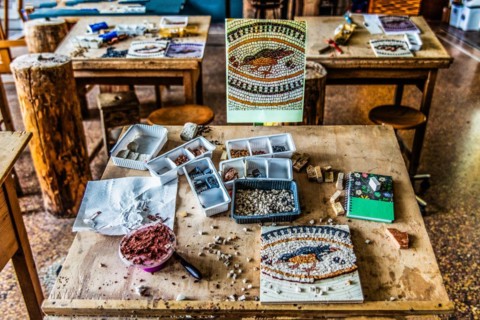 Training room, mosaic school that produces mosaic masters, Spilimbergo, city of mosaic art, Friuli,