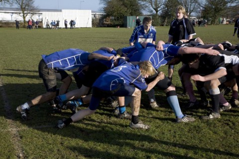 Woodbridge warriors Under 16 youth rugby team playing against Colchester, Essex, England, United