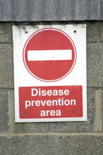 No entry sign on farm as disease prevention area, England, UK