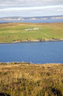 Isolated croft farmhouse, Otterswick, Yell, Shetland Islands, Scotland, United Kingdom, Europe