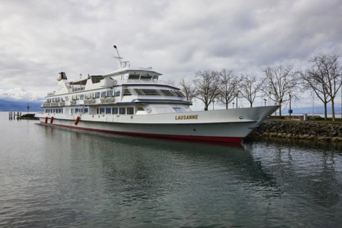 Excursion boat Lausanne in the harbour Ouchy in the district Ouchy, Lausanne, district Lausanne,