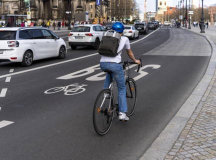 Combined bus and cycle lane, Unter den Linden Palace Bridge, Berlin-Mitte, Germany, Europe