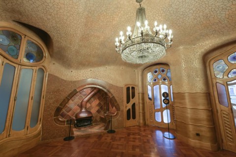 Fireplace in the study, Casa Batllo, apartment building by Antoni Gaudi, Passeig de Gracia,