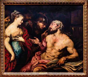 Phryne seduces Xenocrates, Giambattista Langetti, oil on canvas, 17th century, Galeria d'Arte