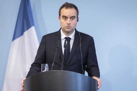 Sebastien Lecornu, French Minister of Defence, recorded during a press statement in Berlin, 22.03