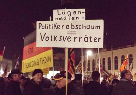 Pegida demonstration at the theatre square in Dresden. At this rally, Pegida founder Bachmann