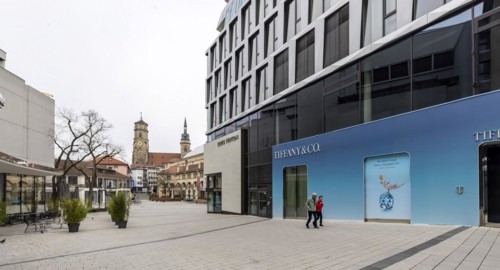 Dorotheen-Quartier, city view with collegiate church, Stuttgart, Baden-Wuerttemberg, Germany,