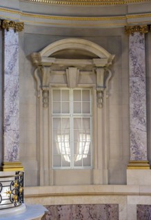 Interior view, historic staircase and window in the foyer, Bode Museum, Berlin, Germany, Europe