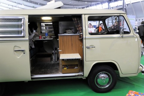 RETRO CLASSICS 2010, Stuttgart Messe, Interior of a beige Volkswagen Bulli T2 with camper equipment