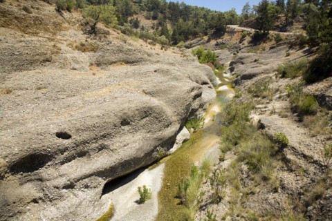 River vertical erosion through conglomerate rock beds, Rhodes, Greece, Europe