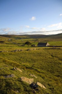 Late afternoon crofting landscape Wethersta, Mainland, Shetland Islands, Scotland, United Kingdom,