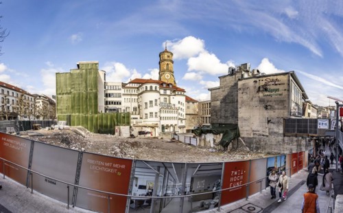 Benko has gambled away. Graffiti on a construction fence in Stuttgart city centre. Signa Real