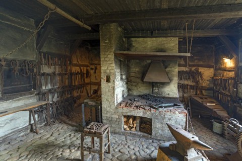 Village smithy with forge from the 19th century, open-air museum for folklore Schwerin-Muess,