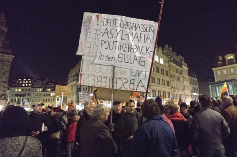 Pegida demonstration at the theatre square in Dresden. At this rally, Pegida founder Bachmann