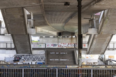 Kurt Schumacher Bridge Mannheim over the Rhine, architectural style Brutalism, Mannheim,
