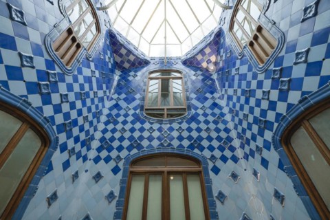 Staircase, Casa Batllo, apartment building by Antoni Gaudi, Passeig de Gracia, Barcelona,