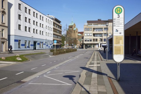 Minden bus station with bus platform 3 in Minden, Muehlenkreis Minden-Luebbecke, North