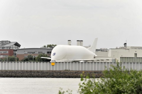 Beluga, Airbus, A300-600, aircraft, transport aircraft, cargo airship at the harbour under an