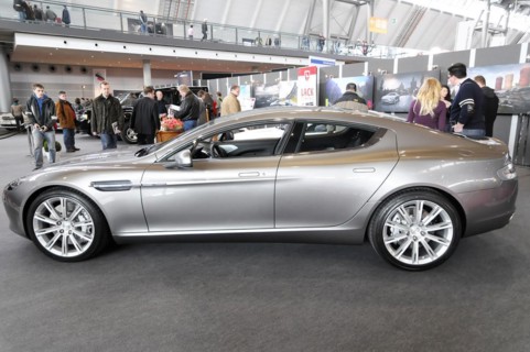 RETRO CLASSICS 2010, Stuttgart Trade Fair Centre, Silver Aston Martin, modern sports car exhibited