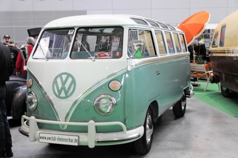 RETRO CLASSICS 2010, Stuttgart Fair, A classic green Volkswagen T1 Bulli on a fairground, Stuttgart